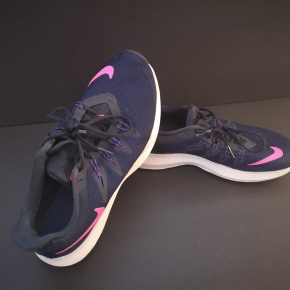Nike Running Ladies Size 7.5 Navy with Pink Swoosh White & Black Sole Sneakers - Picture 6 of 9